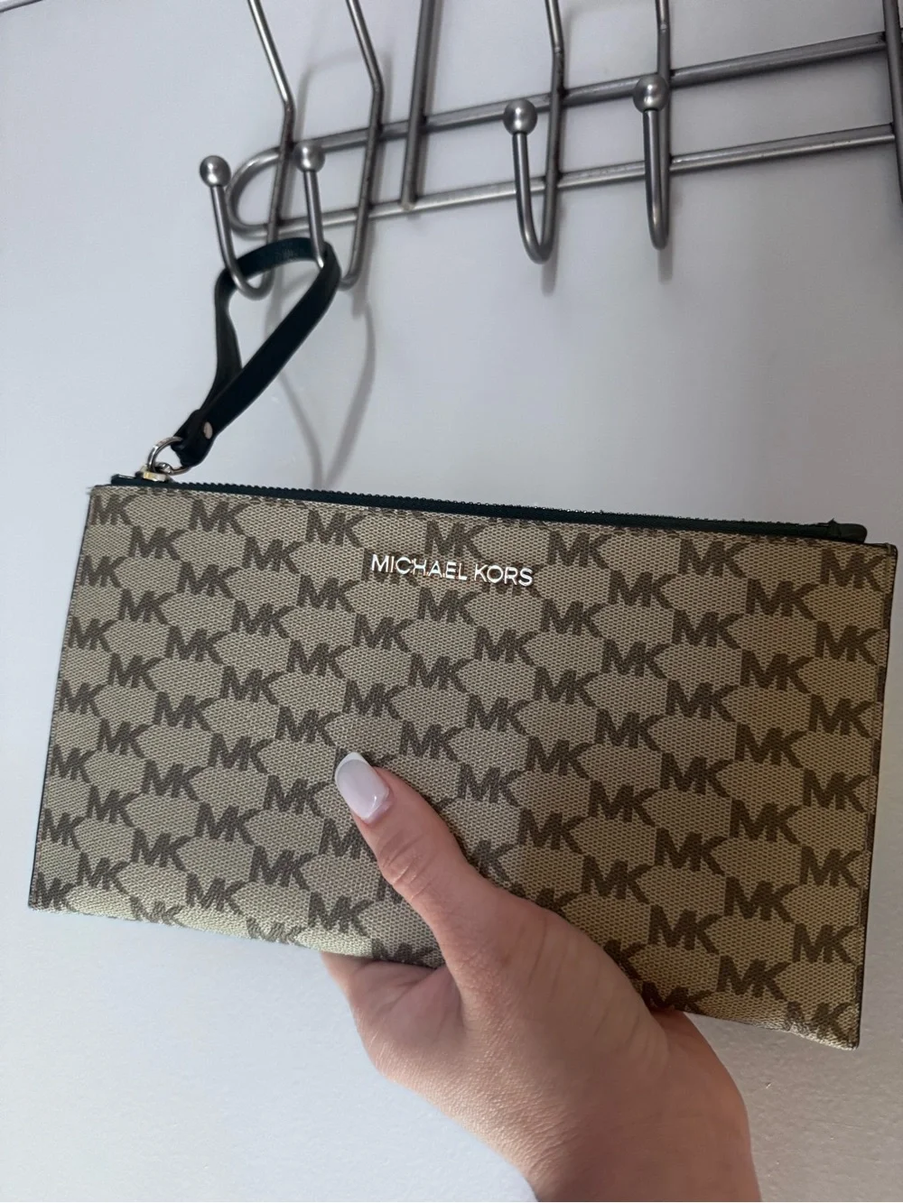 Michael Kors Tan/Brown Signature Wristlet with Black Strap